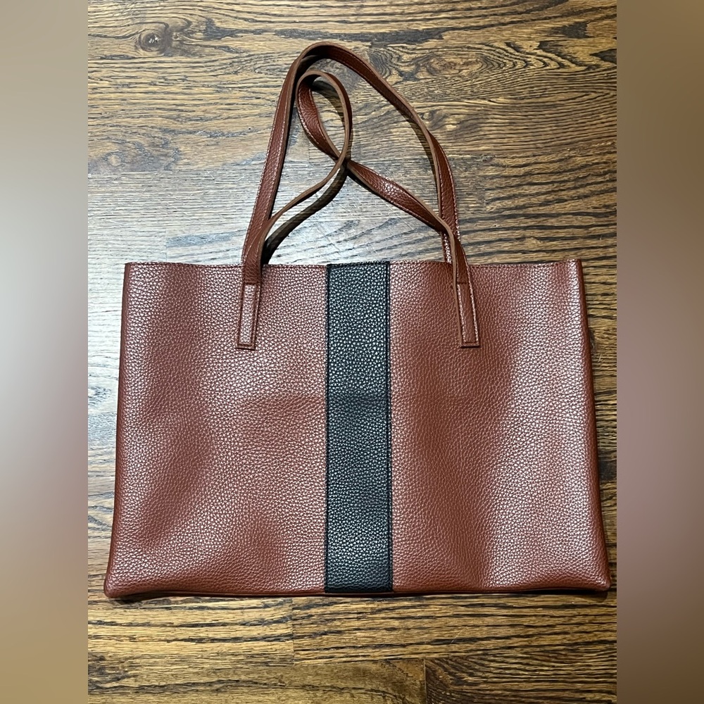 Vince Camuto Faux Leather Tote Bag - Brown with Center Stripe - Picture 4 of 4
